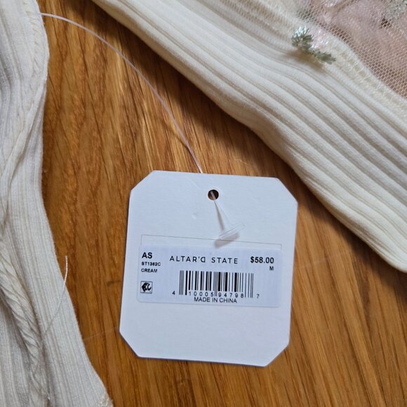 Altar'd State Cream Ribbed Crop Top with Lacy Long Sleeves Size M - Picture 3 of 6